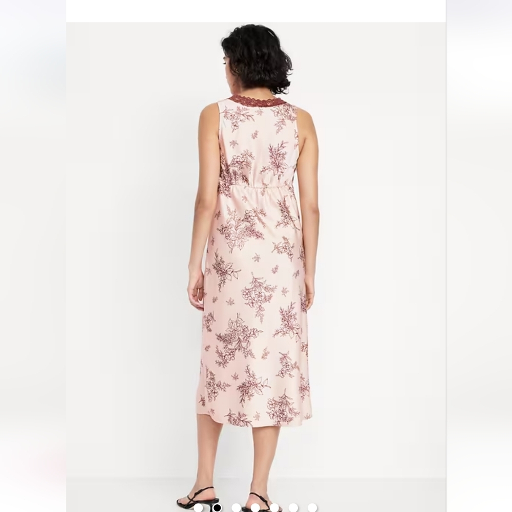 NWOT Lace Trim Satin Midi Dress - Picture 2 of 6
